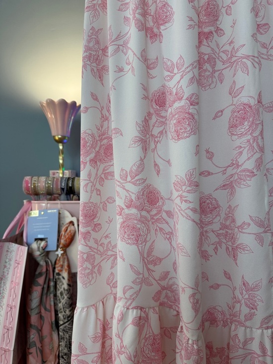 111 • Elizabeth Blush Roses Romantic Pink Floral Maxi Dress with Puff Sleeves - Picture 5 of 12